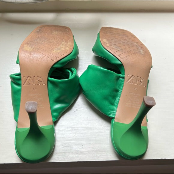 Zara Green Twist Leather Heeled Sandals sz 40 - Picture 4 of 5